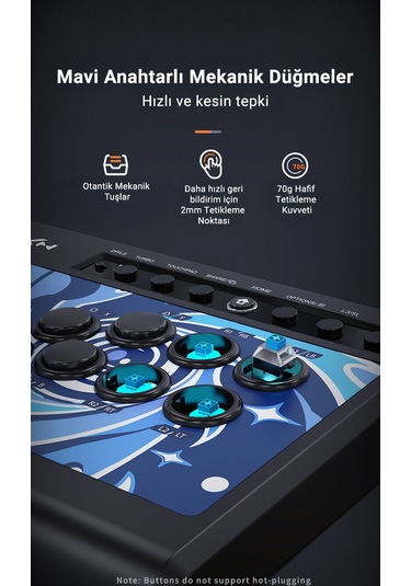 008 Arcade Dövüş Kolu Mavi Switch Mekanik Tuşlar, 50 Milyon Basım, Turbo Fonksiyonu, Klasik Çelik Joystick