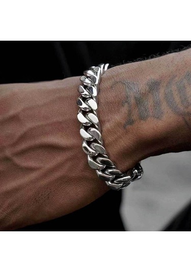 Yystore Erkek Çelik Bileklik Basit Paslanmaz Çelik 21cmx13mm Üç Boyutlu Yönlü Bilezik Tl-1364 Çelik