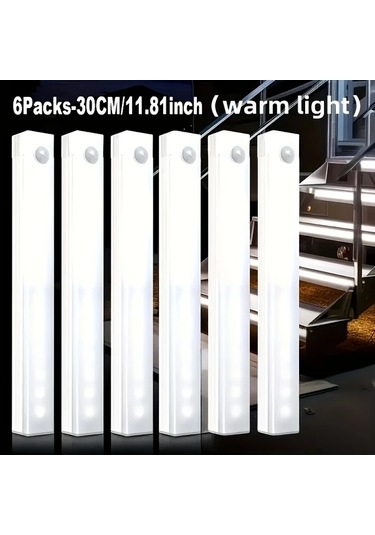 Willowhaven 6 Paket Sıcak Renk 30 Cm Led Hareket Sensörlü Dolap Aydınlatma Usb Şarjlı Ahşap