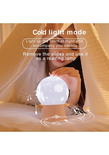 Neevoyu Çocuklar İçin 3'ü 1 Arada Müzikli Projektör Gece Lambası - 6 Tema Slider, 8 Piyano Şarkısı, Usb Şarjlı, Sıcak/soğuk Işık Seçenekleri