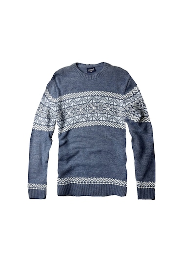 Luxry Bisiklet Yaka Yün Erkek Kazak--mavi Beyaz Dsn-- Mavi