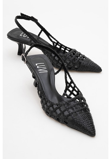 Luvishoes Luvi Shoes Heaven Siyah Örme Arkası Açık Kadın Kısa Topuklu Ayakkabı Siyah