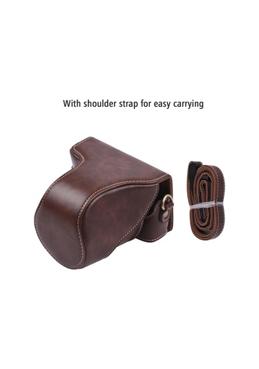 Gajeena Kahverengi Klasik Deri Kamera Çantası, Askılı Kayışlı, Canon Eos M100 Uyumlu, 11.5x9x12cm, 165g