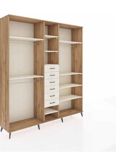 Hyperion Dolap 10 Raflı 6 Çekmeceli 3 Askılı 220x44x243 Çam-aytaşı/aytaşı Aytası/aytası