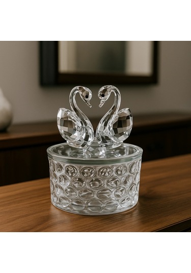 Kristal İki Kuğulu Takı Toka Kutusu 12x8