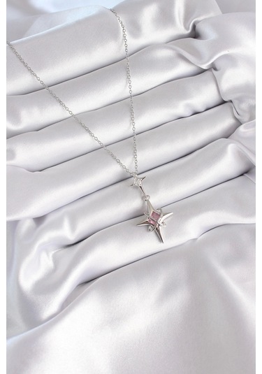 316l Çelik Gümüş Renk Zirkon Taşlı Kutup Yıldızı Model Kadın Kolye