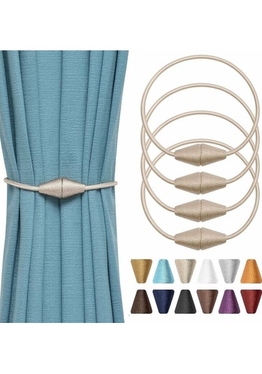 4'lü Manyetik Perde Bağları El Yapımı Dokuma İp Ev Ve Ofis İçin Pratik Ve Dekoratif Bej Diğer