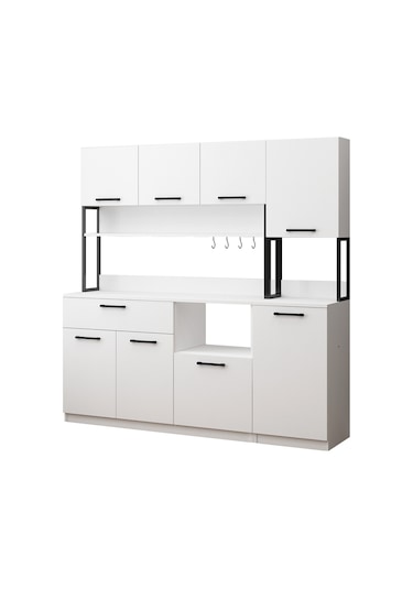 Ervin Kahve Köşesi 3 Kapaklı Boy Dolaplı Airfry Kiler Dolabı Beyaz Beyaz