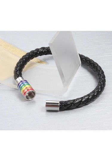 Padalink Lgbt Onur Deri Bilezik, Renkli Gökkuşağı Desenli, Dayanıklı Örgü, Magnetik Bakır Kapan, Sevgi Söyleyişi Hediyesi Bronz