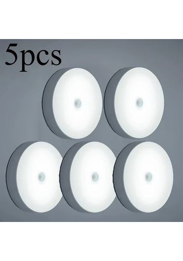 Honeybeeshop 5 Adet Beyaz Manyetik Gece Lambası İnsan Sensörü Led Küçük Yuvarlak Işık Koridor Dolap Merdiven Masa Okul Yatak Odası 200mah Beyaz