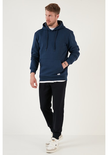 Buratti Regular Fit Kapüşonlu Kanguru Cepli Içi Tüylü Yumuşak Şardonlu Erkek Sweat 5905281 Indigo