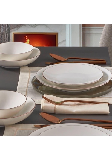 Güral Porselen Atina 33063 Dg 24 Parça 6 Kişilik Porselen Yemek Takımı Beyaz - Altın