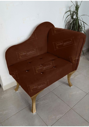 Yeni Model Ters Kol Tekli Köşe Koltuğu Josefin Bench Gold Ayak Eflatun