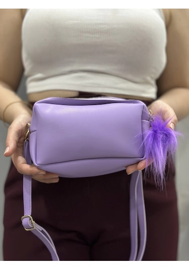 Biçomi Ponpon Mor Cilt Çanta Mor