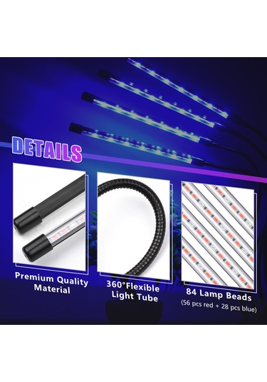 Xindoker 40w 84leds Dört Kafa Bitki Büyüme Lambası - 10 Seviye Parlaklık, 3/9/12saat Zamanlama, Kırmızı/mavi/kırmızı+mavi Modları Diğer