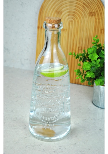 Mantar Kapaklı Cam Şişe Sürahi / Karaf 1,3 Lt Buzdolabı Kapak Ra