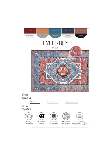 Cool Halı Beylerbeyi By 801 Mavi Renkli Oturma Odası Salon Halısı Makinede Yıkanabilir Şönil Halı