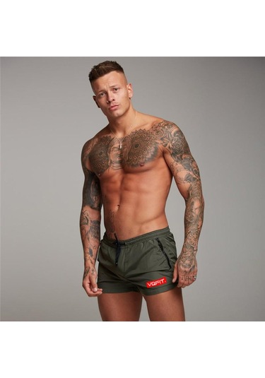 Kırmızı Muscleguys Erkek Şort Bermuda Beach Çabuk Kuruyan Günlük Sörf Şort Kırmızı