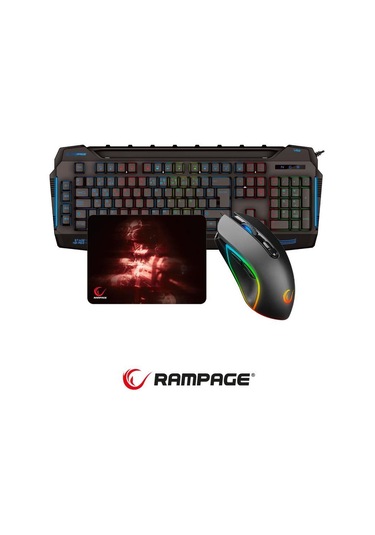 Rampage Kb-r63 Stage Makrolu Klavye Smx-r63 Rgb Mouse + Mousepad 3lü Oyuncu Seti Optik