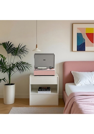Hym s Lumi-s Pembe Dahili Bluetooth Hoparlörlü Retro Pikap Plakçalar