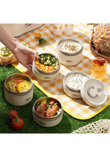 Yunboo 304 Paslanmaz Çelik Isı Saklama Yemek Kutusu, Kaçırmaz, 2 Adet 420ml+620ml , Isı Yorumu Çantasıyla, Öğrenci-ofis İçin, Çok Katlı Bento Kutusu, Beyaz Beyaz