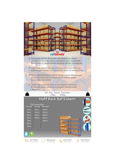 Rafburada Rafburada® 5 Katlı Depo Rafı. 150-300 Kg Taşıma Kapasiteli Hafif