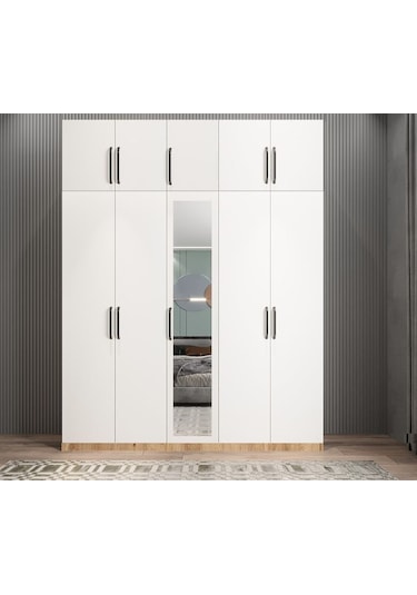 Soft 10 Kapaklı Yüklüklü Gizli Çekmeceli Gardırop Dolap Çam Beyaz 200 Cm Beyaz - Çam Soft 10 Kapaklı Yüklüklü Gizli Çekmeceli Gardırop Dolap Çam Beyaz 200 Cm Beyaz - Çam