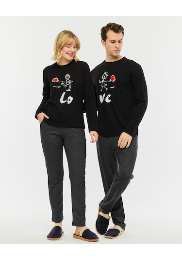 Bella Dossi Çiftlere Özel Kombin Love Pijama Takımı Siyah