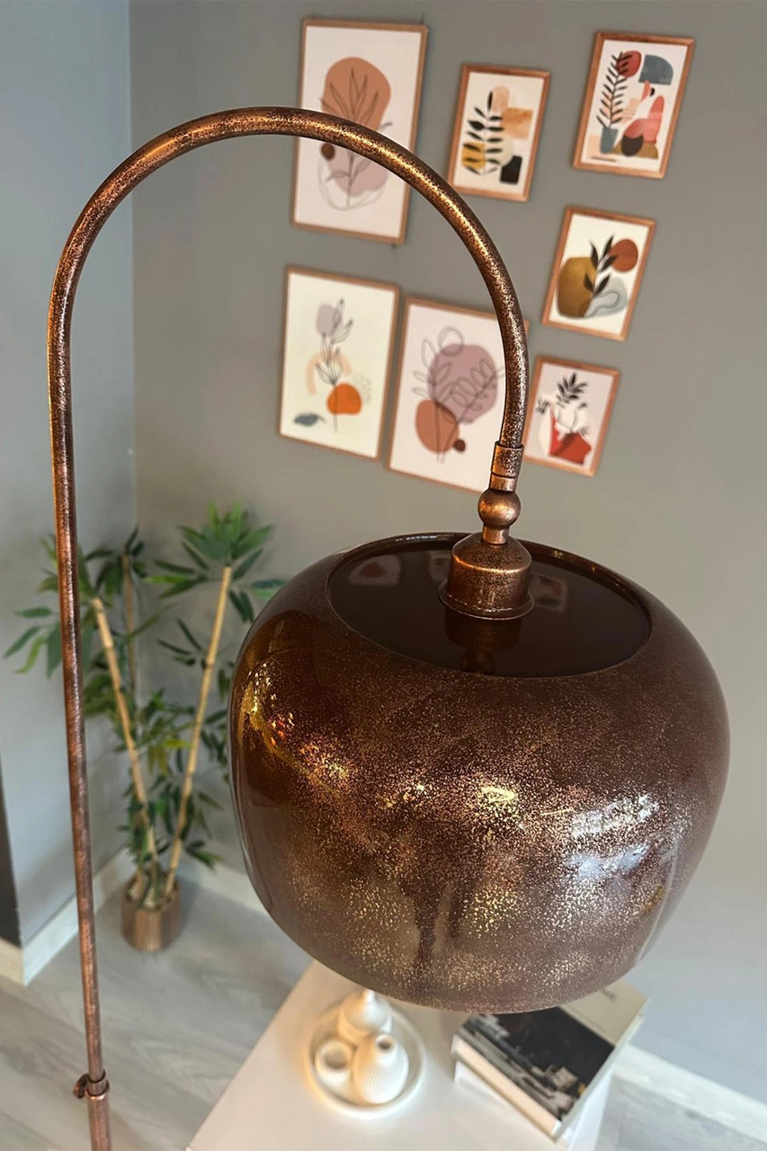Patina Lambader Hareketli Başlık Modern Dekoratif Metal Oturma Odası Çalışma Odası Zemin Lambası Bakır
