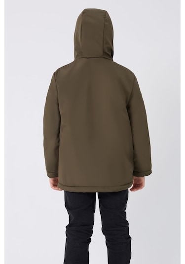 Kız Çocuk Haki İçi Kürklü Su Ve Rüzgar Geçirmez Kapüşonlu 3 Cep Kışlık Mont & Kaban & Parka Haki