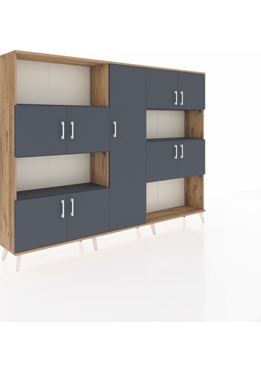 Arges Dolap 10 Raflı 9 Kapaklı 220x30x163 Çam-antrasit Çam-antrasit