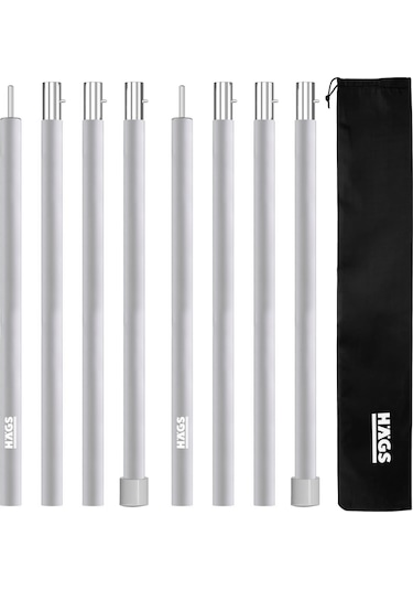 Haegs Ayarlanabilir Tarp Tente Direkleri, 2 Li Set, Teleskopik Alüminyum Çadır Gölgelik Branda Direkleri, Kamp Direği Katlanabilir Hafif Karavan Araç Yan Tente Direği - Gümüş