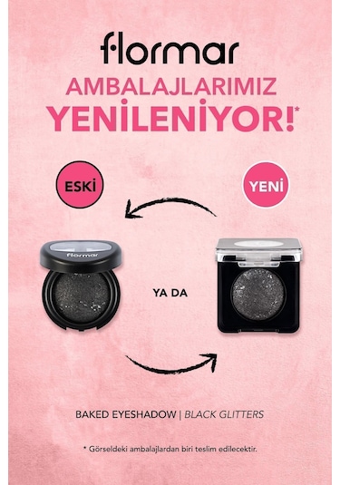 Flormar Yoğun Işıltılı Göz Farı - Baked Eyeshadow -002 Black Glitters- 8682536052368