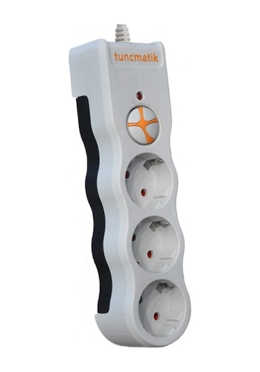 Tunçmatik TSK19009 Üçlü Kablolu Akım Korumalı Anahtarlı Priz 1.5 M Beyaz