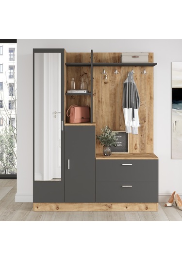 Robinhome Robin Home Bella Aynalı Raflı Vestiyer Ayakkabılık Portmanto Antr