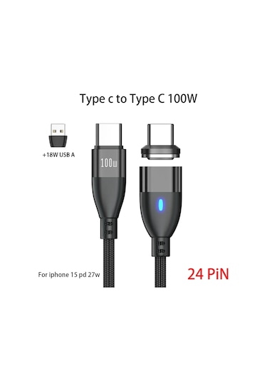 Snapbuy 100w Pd Manyetik Usb-c Kablo - Iphone Uyumlu 15, Samsung S23/s22, Macbook Hızlı Şarjkoyu Gri1.8m