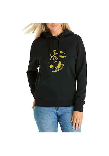 Aşk 5 Vakittir Baskılı Siyah Kadın Kapşonlu Sweatshirt