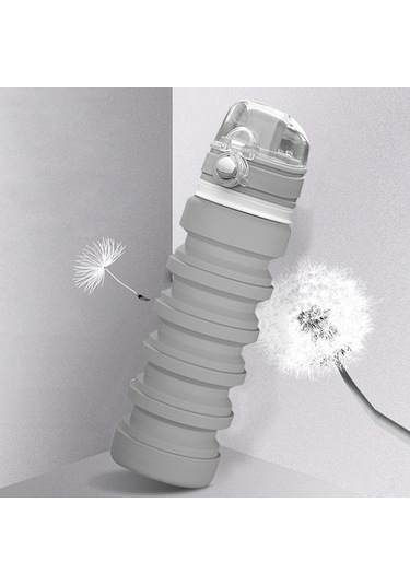 Rogfer 500 Ml Açık Seyahat Silikon Katlanabilir Su Isıtıcısı Teleskopik Bardak Spor İçme Şişesi Gri Gri