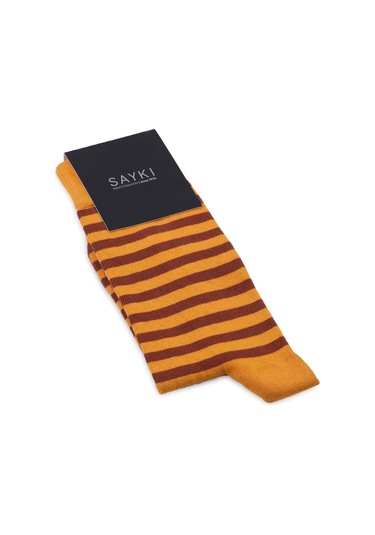 Turuncu Çizgili Pamuklu Soket Çorap 33682 Model18