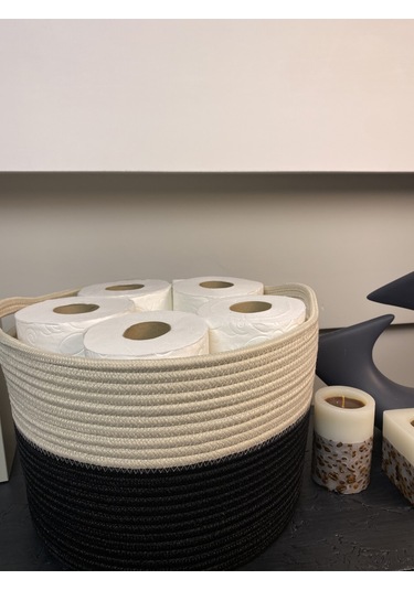 Jüt Tuvalet Kağıdı Düzenleyici, 30 X 20 Jüt Sepet, Çok Amaçlı Organizer Siyahkrem