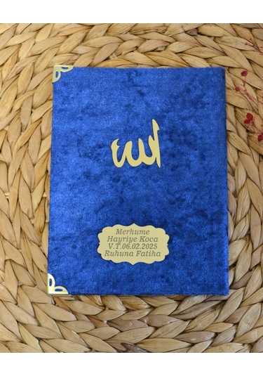 Kişiye Özel Pleksi İsimli Kadife Yasin Kitabı 128 Sayfa Lacivert