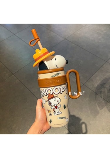 Shin-chan 316 Çelik Çocuk Bardak, 800ml Büyük Kapasite, Pipetli, Leakproof, Yemek Dereceli Pp Kapağı İle Masa Üstü Kullanıma Uygun Kahverengi Kahverengi