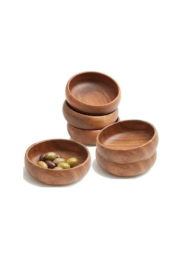 Çerezlik Akasya Ahşap Kase 10 Cm 6'lı