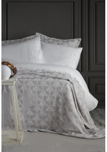 Çift Kişilik Madrid Gri Yatak Örtülü Nevresimli Set Gri