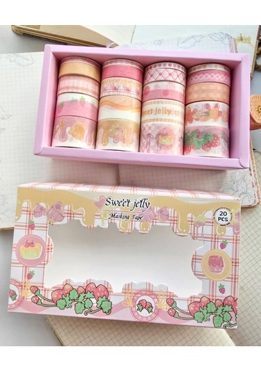 Dikdörtgen Vintage Washi Tape Bant Yapışkanlı Maskeleme Kağıdı Desenli Bant 20'li - Sweet Jelly 1