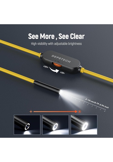 Depstech Işıklı Endoskop Kamerası - 5m Kablo 7mm İnce Prob - Sarı