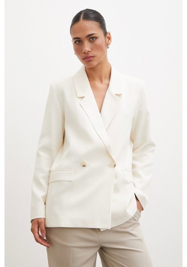Never More Çift Düğmeli Blazer Ceket Ekru