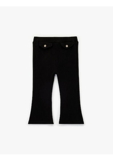 Koton Düğme Detaylı Pamuklu İspanyol Paça Siyah Kız Bebek Tayt 6wmg40023ak Siyah