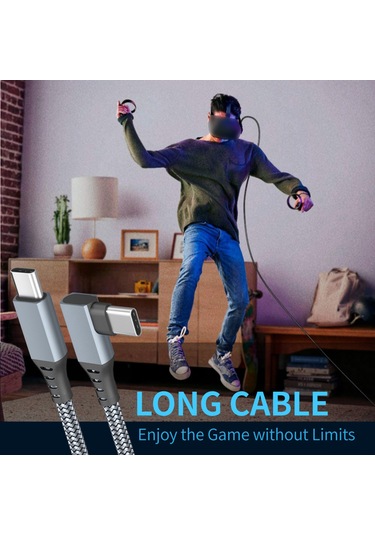 Honmex Gümüş Gri Örgülü Vr Bağlantı Kablosu C-c + Adaptör 5m - 5gbps Veri Transferi Bakır Çekirdekli