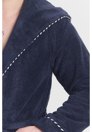 Mulberry Triga Erkek Bornoz %100 Pamuk Kapüşonlu Lacivert